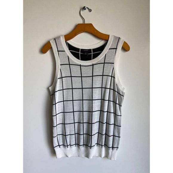 NWT Halogen Ivory/Black Patterned Crew Neck Tank Top Large Petite - Picture 3 of 7